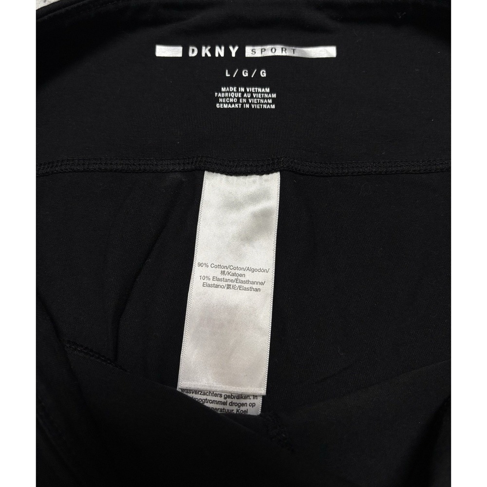 DKNY Sport Women's Black Leggings Size Large Gold Logo Stretch Athletic Pants - Picture 3 of 4